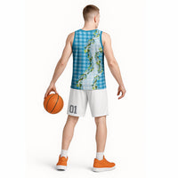 Blue Hawaii Palaka Basketball Jersey Maile Pikake Honohono Orchid Lei