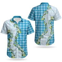 Blue Hawaii Palaka Couples Matching Mermaid Dress and Hawaiian Shirt Maile Pikake Honohono Orchid Lei LT05 - Polynesian Pride