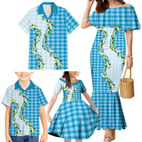 Blue Hawaii Palaka Family Matching Mermaid Dress and Hawaiian Shirt Maile Pikake Honohono Orchid Lei LT05 - Polynesian Pride