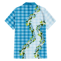 Blue Hawaii Palaka Family Matching Mermaid Dress and Hawaiian Shirt Maile Pikake Honohono Orchid Lei LT05 Dad's Shirt - Long Sleeve Blue - Polynesian Pride