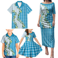 Blue Hawaii Palaka Family Matching Puletasi and Hawaiian Shirt Maile Pikake Honohono Orchid Lei LT05 - Polynesian Pride