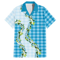 Blue Hawaii Palaka Family Matching Puletasi and Hawaiian Shirt Maile Pikake Honohono Orchid Lei LT05 Dad's Shirt - Short Sleeve Blue - Polynesian Pride