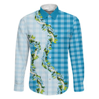 Blue Hawaii Palaka Family Matching Puletasi and Hawaiian Shirt Maile Pikake Honohono Orchid Lei LT05 Daughter's Dress Blue - Polynesian Pride