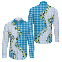 Blue Hawaii Palaka Family Matching Tank Maxi Dress and Hawaiian Shirt Maile Pikake Honohono Orchid Lei LT05 Dad's Shirt - Long Sleeve Blue - Polynesian Pride