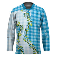 Blue Hawaii Palaka Hockey Jersey Maile Pikake Honohono Orchid Lei