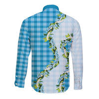 Blue Hawaii Palaka Long Sleeve Button Shirt Maile Pikake Honohono Orchid Lei LT05 - Polynesian Pride