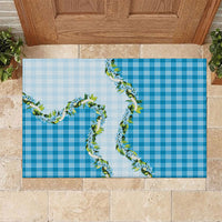 Blue Hawaii Palaka Rubber Doormat Maile Pikake Honohono Orchid Lei LT05 Blue - Polynesian Pride