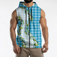 Blue Hawaii Palaka Sleeveless Zip Hoodie Maile Pikake Honohono Orchid Lei