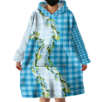 Blue Hawaii Palaka Wearable Blanket Hoodie Maile Pikake Honohono Orchid Lei