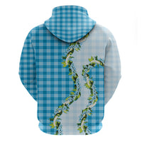 Blue Hawaii Palaka Zip Hoodie Maile Pikake Honohono Orchid Lei