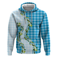 Blue Hawaii Palaka Zip Hoodie Maile Pikake Honohono Orchid Lei
