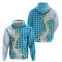 Blue Hawaii Palaka Zip Hoodie Maile Pikake Honohono Orchid Lei