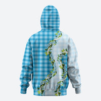 Blue Hawaii Palaka Zip Hoodie Maile Pikake Honohono Orchid Lei