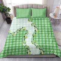 Green Hawaii Palaka Bedding Set Maile Pikake Honohono Orchid Lei