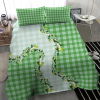 Green Hawaii Palaka Bedding Set Maile Pikake Honohono Orchid Lei