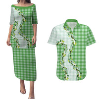 Green Hawaii Palaka Couples Matching Puletasi and Hawaiian Shirt Maile Pikake Honohono Orchid Lei LT05 Green - Polynesian Pride