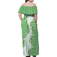 Green Hawaii Palaka Family Matching Off Shoulder Maxi Dress and Hawaiian Shirt Maile Pikake Honohono Orchid Lei LT05 - Polynesian Pride