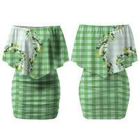 Green Hawaii Palaka Family Matching Off Shoulder Short Dress and Hawaiian Shirt Maile Pikake Honohono Orchid Lei LT05 Mom's Dress Green - Polynesian Pride