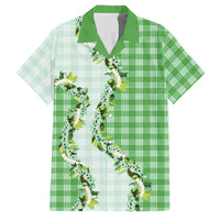Green Hawaii Palaka Family Matching Off Shoulder Short Dress and Hawaiian Shirt Maile Pikake Honohono Orchid Lei LT05 Dad's Shirt - Short Sleeve Green - Polynesian Pride