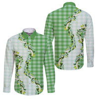 Green Hawaii Palaka Family Matching Off Shoulder Short Dress and Hawaiian Shirt Maile Pikake Honohono Orchid Lei LT05 Dad's Shirt - Long Sleeve Green - Polynesian Pride