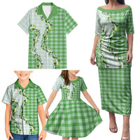 Green Hawaii Palaka Family Matching Puletasi and Hawaiian Shirt Maile Pikake Honohono Orchid Lei LT05 - Polynesian Pride