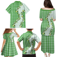 Green Hawaii Palaka Family Matching Puletasi and Hawaiian Shirt Maile Pikake Honohono Orchid Lei LT05 - Polynesian Pride