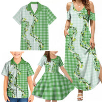 Green Hawaii Palaka Family Matching Summer Maxi Dress and Hawaiian Shirt Maile Pikake Honohono Orchid Lei LT05 - Polynesian Pride
