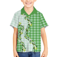 Green Hawaii Palaka Kid Hawaiian Shirt Maile Pikake Honohono Orchid Lei LT05 Kid Green - Polynesian Pride