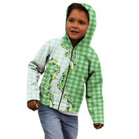 Green Hawaii Palaka Kid Hoodie Maile Pikake Honohono Orchid Lei