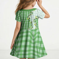 Green Hawaii Palaka Kid Short Sleeve Dress Maile Pikake Honohono Orchid Lei LT05 - Polynesian Pride