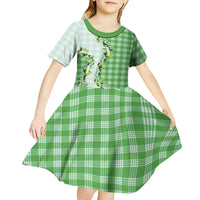 Green Hawaii Palaka Kid Short Sleeve Dress Maile Pikake Honohono Orchid Lei LT05 - Polynesian Pride