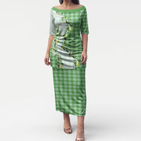 Green Hawaii Palaka Puletasi Maile Pikake Honohono Orchid Lei LT05 Long Dress Green - Polynesian Pride