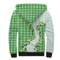Green Hawaii Palaka Sherpa Hoodie Maile Pikake Honohono Orchid Lei