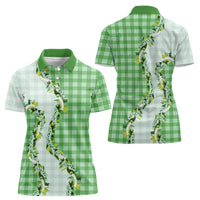 Green Hawaii Palaka Women Polo Shirt Maile Pikake Honohono Orchid Lei LT05 - Polynesian Pride
