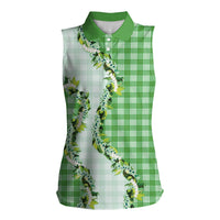 Green Hawaii Palaka Women Sleeveless Polo Shirt Maile Pikake Honohono Orchid Lei LT05 Female Green - Polynesian Pride