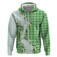 Green Hawaii Palaka Zip Hoodie Maile Pikake Honohono Orchid Lei