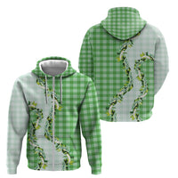 Green Hawaii Palaka Zip Hoodie Maile Pikake Honohono Orchid Lei