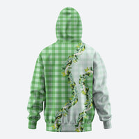 Green Hawaii Palaka Zip Hoodie Maile Pikake Honohono Orchid Lei