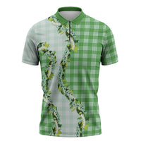 Green Hawaii Palaka Zipper Polo Shirt Maile Pikake Honohono Orchid Lei LT05 Green - Polynesian Pride