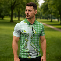 Green Hawaii Palaka Zipper Polo Shirt Maile Pikake Honohono Orchid Lei LT05 - Polynesian Pride