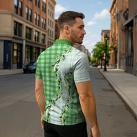 Green Hawaii Palaka Zipper Polo Shirt Maile Pikake Honohono Orchid Lei LT05 - Polynesian Pride