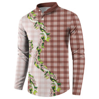 Mocha Hawaii Palaka Button Sweatshirt Maile Pikake Honohono Orchid Lei