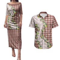 Mocha Hawaii Palaka Couples Matching Puletasi and Hawaiian Shirt Maile Pikake Honohono Orchid Lei LT05 Mocha - Polynesian Pride