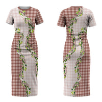 Mocha Hawaii Palaka Couples Matching Short Sleeve Bodycon Dress and Hawaiian Shirt Maile Pikake Honohono Orchid Lei LT05 - Polynesian Pride