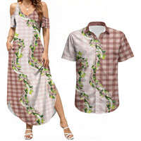 Mocha Hawaii Palaka Couples Matching Summer Maxi Dress and Hawaiian Shirt Maile Pikake Honohono Orchid Lei LT05 Mocha - Polynesian Pride