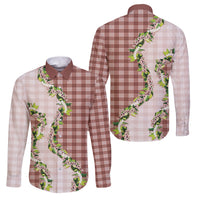 Mocha Hawaii Palaka Family Matching Off Shoulder Maxi Dress and Hawaiian Shirt Maile Pikake Honohono Orchid Lei LT05 Dad's Shirt - Long Sleeve Mocha - Polynesian Pride