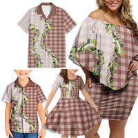 Mocha Hawaii Palaka Family Matching Off Shoulder Short Dress and Hawaiian Shirt Maile Pikake Honohono Orchid Lei LT05 - Polynesian Pride