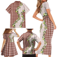 Mocha Hawaii Palaka Family Matching Short Sleeve Bodycon Dress and Hawaiian Shirt Maile Pikake Honohono Orchid Lei LT05 Mom's Dress Mocha - Polynesian Pride