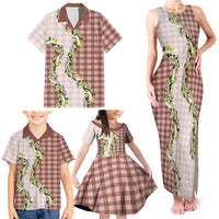 Mocha Hawaii Palaka Family Matching Tank Maxi Dress and Hawaiian Shirt Maile Pikake Honohono Orchid Lei LT05 - Polynesian Pride