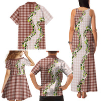Mocha Hawaii Palaka Family Matching Tank Maxi Dress and Hawaiian Shirt Maile Pikake Honohono Orchid Lei LT05 - Polynesian Pride
